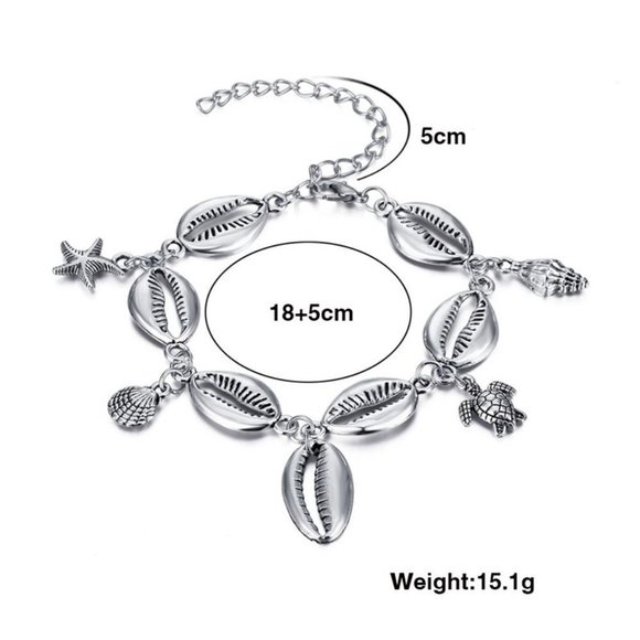 🌸925 Silver Plated Starfish shell Turtle Anklet for Women, MARR9314 - Picture 5 of 6